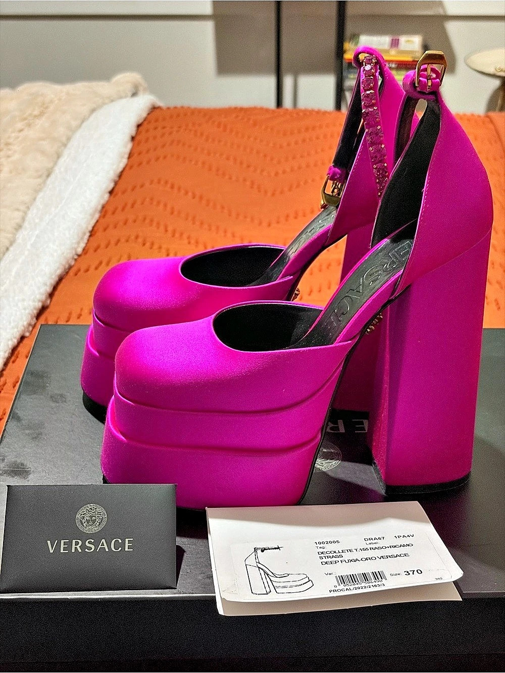 Versace Medusa Aethel Satin Platform Pumps Pink Heels